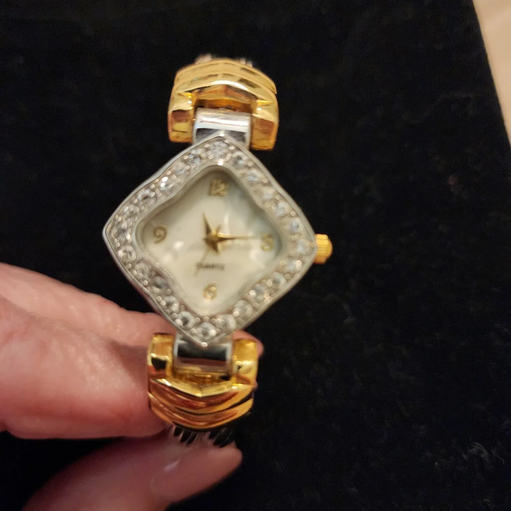 Vintage Gold and Silver Women's Quartz Adjustable Hinged Bangle Watch